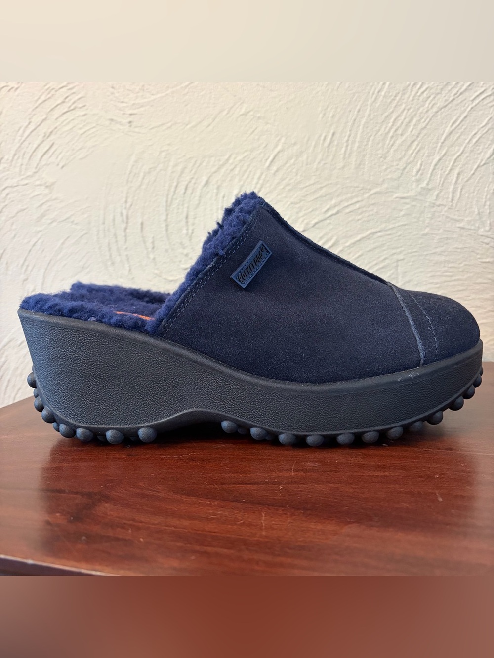 Rocket Dog Fran Shoes Womens Size 8.5 Navy Blue Suede Platform Wedge Mule Clog